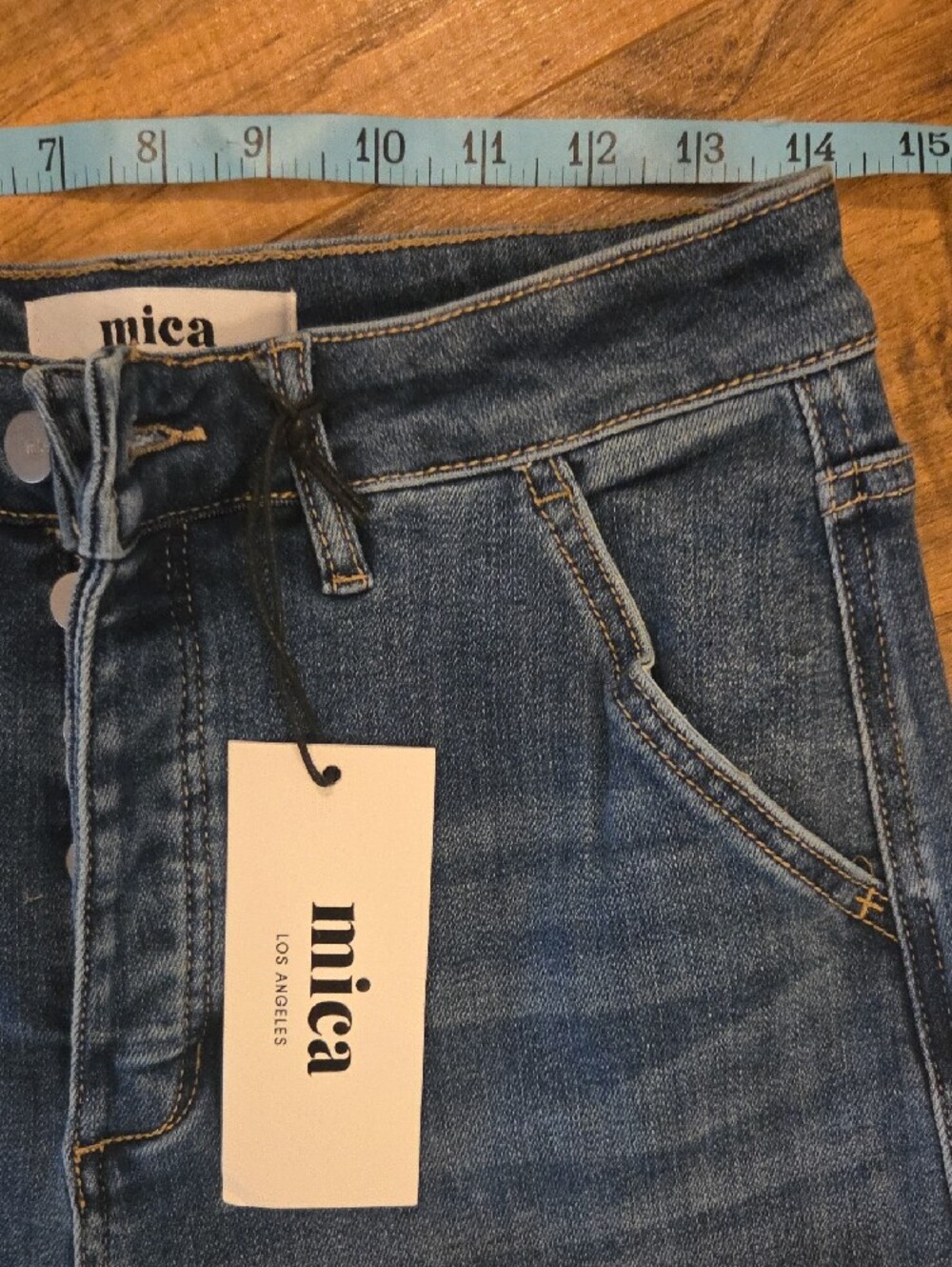 MICA  Los Angeles Button-Front Wide Leg Jeans in Denim Blue - Picture 4 of 7